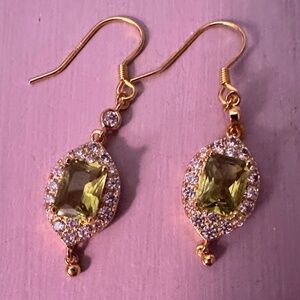 Melyn Green Square Gemstone Drop with CZs